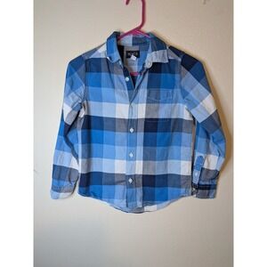 The Place Boys Plaid Button Down Shirt Long Sleeve Blue White Size‎ 7/8